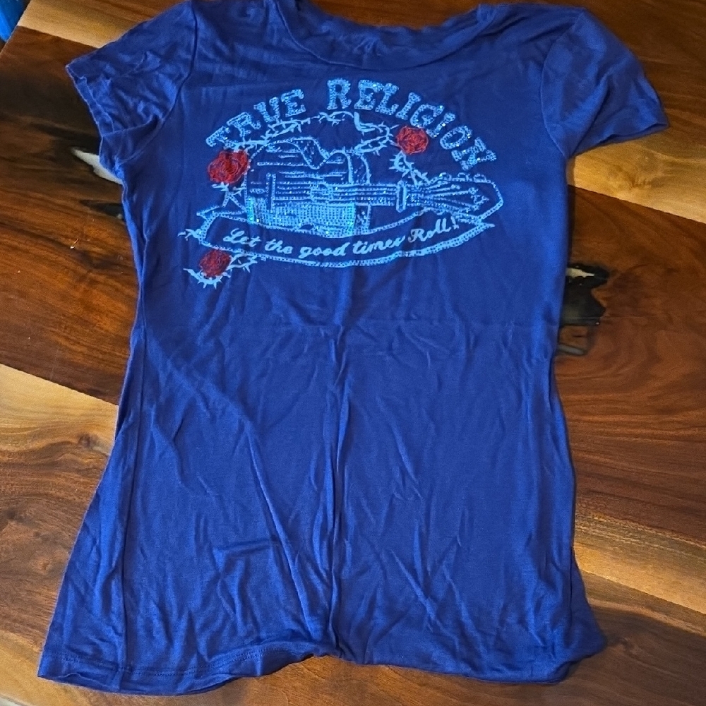 True Religion Navy Graphic Tee with Red Details